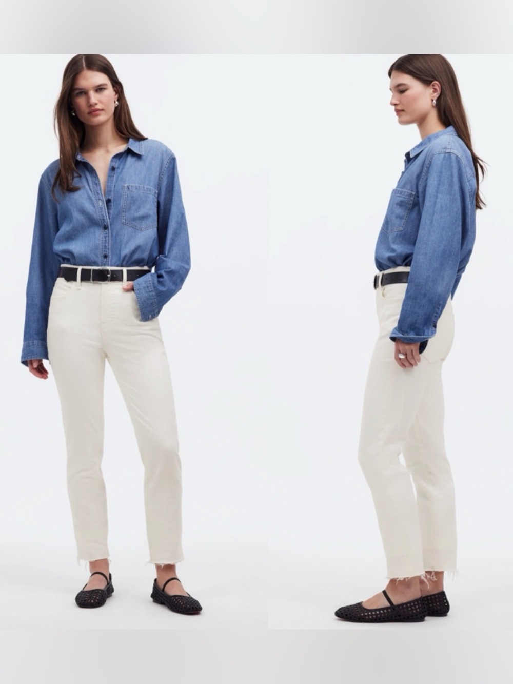 Madewell The Perfect Vintage Jeans - Straight Leg Frayed Hem White Jeans